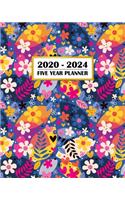 2020-2024 Five Year Planner: Happy Hippy Flowers - Fun Floral Design - 60 Month Calendar and Log Book - Business Team Time Management Plan - Agile Sprint - Medical Appointment -