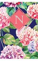 N: Elegant Monogrammed Blank Dotted Journal: Beautiful and Classic Bulleted Dot Grid Notebook: Ornate Floral Pattern Design