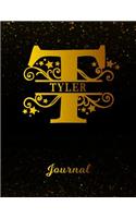 Tyler Journal: Letter T Personalized First Name Personal Writing Diary Black Gold Glitter Pattern & Space Effect Cover Daily Diaries for Journalists & Writers Note