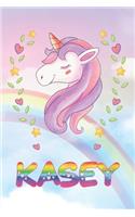 Kasey: Kasey Unicorn Notebook Rainbow Journal 6x9 Personalized Customized Gift For Someones Surname Or First Name is Kasey