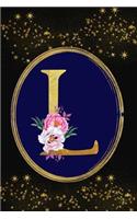 L: Floral Gold Monogram Initial L Notebook: Beautiful Lined Gift Journal for Girls and Women