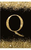 Q: Personalized Initial Monogram Blank Lined Notebook Journal Printed Glitter Black and Gold, for Women and Girls 6x9 inch. Christmas gift, birthday gi