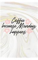 Coffee Because Monday Happens: Inspirational / Motivational Journal / Notebook / Diary - Inspiring Quote on Matte Cover - Birthday or Christmas Gift