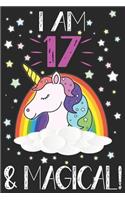 17 And Magical: Blank Lined Journal, Awesome Happy Birthday Unicorn Sketchbook, Notebook, Diary Perfect Gift For 17 Year Old Girls