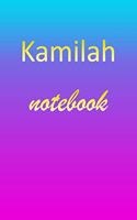 Kamilah: Blank Notebook - Wide Ruled Lined Paper Notepad - Writing Pad Practice Journal - Custom Personalized First Name Initial K Blue Purple Gold - Taking 