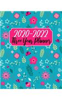 2020-2022 Three Year Planner: Blue Floral, 36 Months Appointment Calendar, Agenda Schedule Organizer Logbook, Business Planners and Journal With Holidays and inspirational Quotes