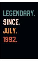 Blank Lined Journal, Notebook, Diary, Planner - Legendary Since July 1992 - 27th Birthday Gift For 27 Years Old Men and Women born in July: Medium College-Ruled Journey Diary, 110 page, Lined, 6x9 (15.2 x 22.9 cm)