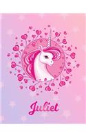 Juliet: Unicorn Large Blank Primary Sketchbook Paper - Pink Purple Magical Horse Personalized Letter J Initial Custom First Name Cover - Drawing Sketch Book