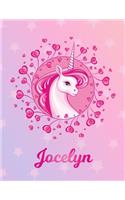 Jocelyn: Unicorn Sheet Music Note Manuscript Notebook Paper - Magical Horse Personalized Letter J Initial Custom First Name Cover - Musician Composer Instrum