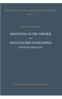 Einleitung in Die Theorie Der Analytischen Funktionen