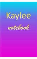 Kaylee: Blank Notebook - Wide Ruled Lined Paper Notepad - Writing Pad Practice Journal - Custom Personalized First Name Initial K Blue Purple Gold - Taking 