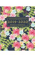 2019-2020: 16-Month Weekly and Monthly Planner/Calendar Sept 2019-Dec 2020 Colorful Pink and Blue Flowers on Navy