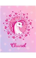 Chanel: Unicorn Large Blank Primary Sketchbook Paper - Pink Purple Magical Horse Personalized Letter C Initial Custom First Name Cover - Drawing Sketch Book