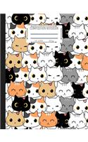 Composition Notebook: Cute Kawaii Kitty Cat Notebook for Kids, 100 Lined Pages for Writing Doodling and Sketching