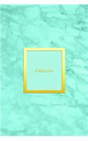 Justine: Custom dot grid diary for girls Cute and sweet personalised gold and marble diaries for women Sentimental keepsakenote book journal Bright blue aqua
