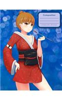 Cute Japanese Anime Girl in Kimono Large Composition