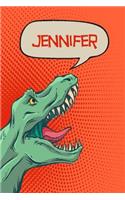 Jennifer: Personalized Dino Handwriting Practice Paper for Kids Notebook with Dotted Lined Sheets for K-3 Students 120 Pages 6x9