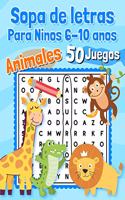 Sopa de letras Para Ninos 6-10 anos Animales 50 Juegos