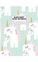 Blank Sheet Music Notebook: Cute Unicorn Matte Cover Design with 110 Pages White Paper Interior for Musician Students and Professionals Playing Piano, Ukelele, Mandolin and oth