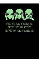 Hear No Aliens See No Aliens Speak No Aliens: Alien Blank Sketchbook - Birthday Christmas Gift for Boys Girls Teens