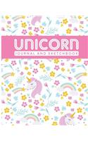 Unicorn Journal and Sketchbook: Draw and Write Notebook: White Colorful Unicorn Gift for Girls & Women Great for Journaling, Doodling, Sketching and Notes
