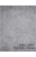 2020-2022 Three Year Planner: Jan 2020-Dec 2022 Three Year Planner, dark grey leather digital paper cover, featuring 2020-2022 Overview, daily, weekly, monthly view, areas for: t