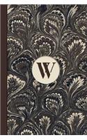 Monogram W Marble Notebook (Coffee Peacock Edition): Blank Lined Journal for Names Starting with Initial Letter W