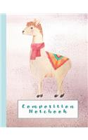 Composition Notebook: Composition Notebook for Animal Lovers - Wide Ruled 7.44 X 9.69 - Glittery Pink Background with Pink Llama Design
