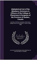 Alphabetical List of the Members, Governors & Officers of the College of Physicians & Surgeons of the Province of Quebec, Canada