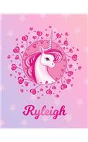 Ryleigh: Unicorn Large Blank Primary Sketchbook Paper - Pink Purple Magical Horse Personalized Letter R Initial Custom First Name Cover - Drawing Sketch Book