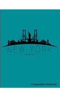 New York USA Composition Notebook: New York City USA Skyline Composition Notebook - 8.5 x 11 - 200 pages (100 sheets) College Ruled Lined Paper. Glossy Dark Teal Blue-Green Cover.