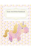 Draw And Write Notebook: Stars & Unicorn Story Paper Notebook For Kids, Black & White Blank Handwriting & Sketch Notebook For Primary, Kindergarten, Story Space & Dotted Mid