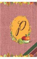 P: Fall Floral Initial Monogram Letter P Personalized Journal Notebook - College Ruled Diary for Women and Girls - Autumn Leaves Earth Tones Pink