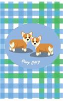 Diary 2019: Corgi in Gingham Style - Monthly and Weekly Planner 2019 (Also Dec 2018) with Yearly Overviews, Monthly Calendars and Weekly 2-Page Horizontal Layou