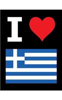 I Love Greece - 100 Page Blank Notebook - Unlined White Paper, Black Cover