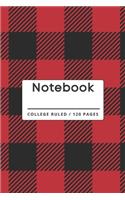 Notebook: Black and Red Buffalo Plaid Pattern Lined Notebook.