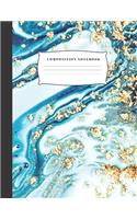 Composition Notebook: Luxury Blue Malachite and Gold Marble Blank Lined Primary Composition Notebook and Journal