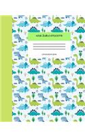 Wide Ruled Notebook Composition Book: Cute Dinosaur Notebook Journal Jurassic Era Blue Cover - Blank Workbook for Boys Teens Kids Students for Home School and College.