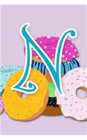 N: Purple Donut Initial Journal for Women, Girls and Teens - ADORABLY UPGRADED INTERIOR INCLUDES DECORATIVE LINED PAGES