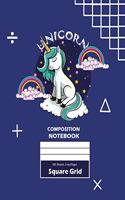 Unicorn Square Grid, Graph Paper Composition Notebook, 100 Sheets, Large 8 x 10 Inch, Quad Ruled Blue Cover