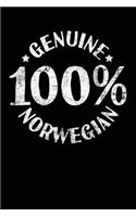 Genuine 100% Norwegian: Lined Travel Journal Notebook Diary