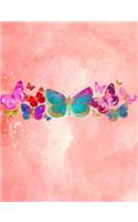Kaleidoscope of Butterflies Composition Notebook: College Ruled, 7.44 X 9.69 Beautiful Watercolor Butterfly Row Pink Teal Purple