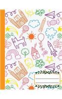 Composition Notebook Wide Ruled Orange Spaceship star flower lollipop candy castle bird leaf cloud sunshine doodles, Writer's Notebook for School / student / office / teacher: Large School /college notebook with emoji icon inside, 110 Pages, 8.5x11"