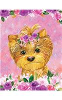 My Big Fat Journal Notebook For Dog Lovers Yorkshire Terrier In Flowers: Jumbo Sized Ruled Notebook Journal - 300 Plus Lined and Numbered Pages With Index For Journaling, Writing, Planning and Doodling In Large 8.5 by 11 