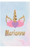 Marianne: Personalized First Name Unicorn Gift Birthday Girl Notebook Journal 104 Pages