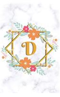 D: Sketchbook - Cute Floral Initial Monogram Drawing Book for Artists - Fancy Personalized Doodling Pad for Students for Girls & Women - White Marble G