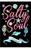 Salty Soul Notebook: A cute ocean and beach themed 6x9 notebook journal with 120 pages, and features adorable watercolor art of sealife and sea creatures like seahorses,