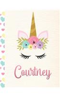 Courtney: Personalized Unicorn Primary Handwriting Notebook For Girls With Pink Name - Dotted Midline Handwriting Practice Paper - Kindergarten to Early Child