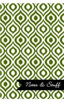 Notes & Stuff Lined Notebook With Olive Green Ikat Pattern Cover