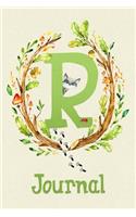 Cute Woodland Critter Journal with Initial: Cute Woodland Raccoon Journal with Green Initial 'R'